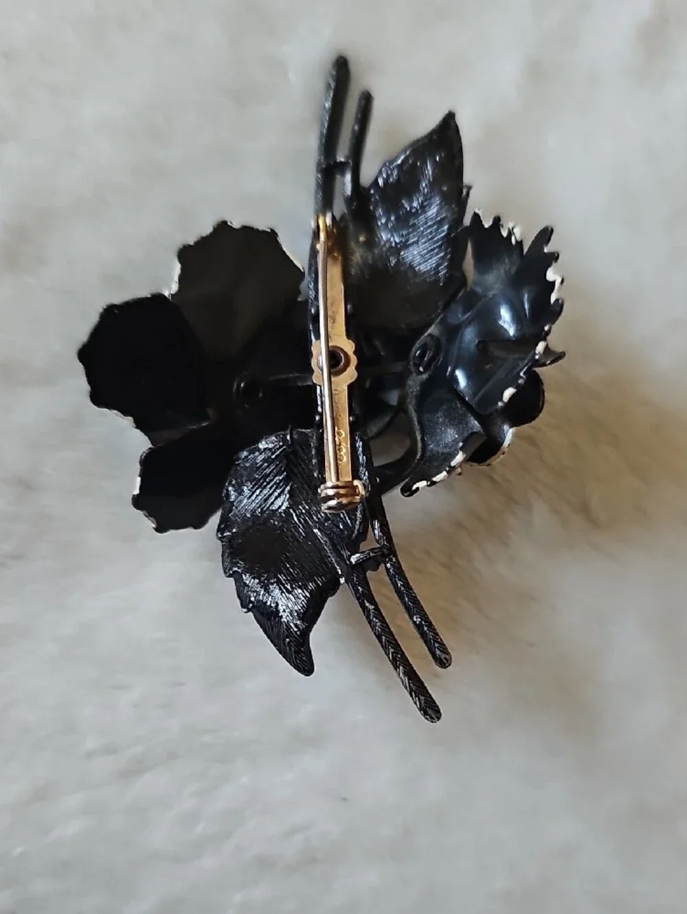 Coro Black and Olive Floral Brooch